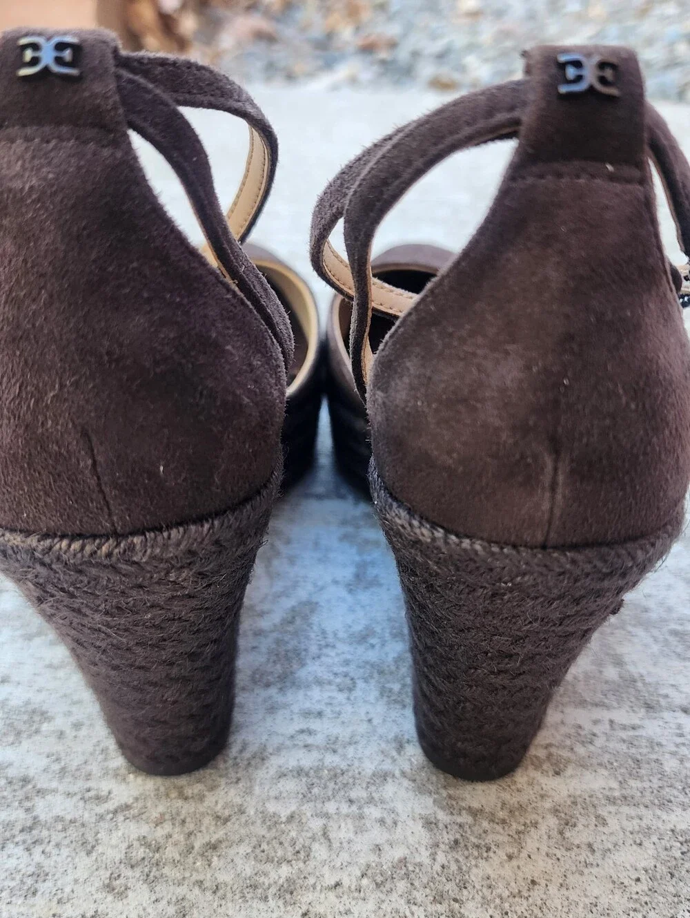 Sam Elderman Nati Platform Wedge Espadrille Ankle Strap Choc Brown Pumps, Sz 8.5